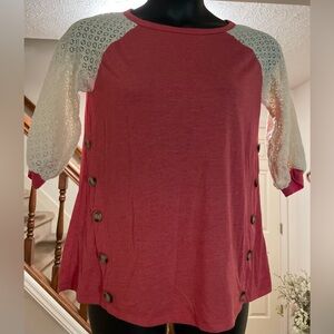 Umgee Brand Top with Lace & Button Details - Boutique Size Small